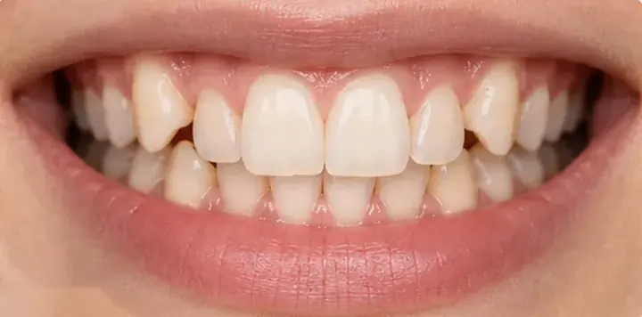 Before: crowded and rotated upper front teeth