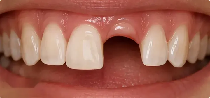 Before: a gap where an upper front tooth is missing